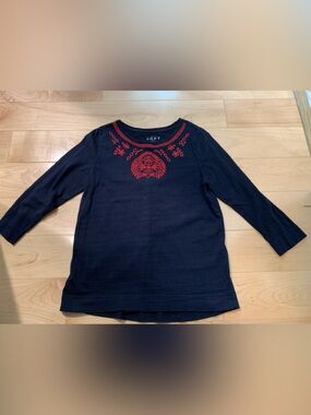 LOFT Navy Blue & Red Embroidered Top | Women’s Small
